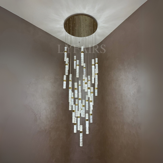 Modern Floating Cloudy and Bursting Crystal Columns Chandelier for High Ceilings