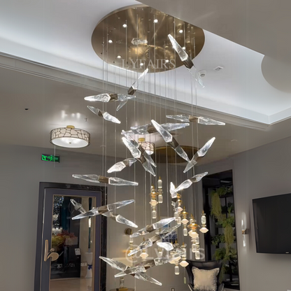 Modern Floating Twisted Crystal Chandelier for High Ceilings