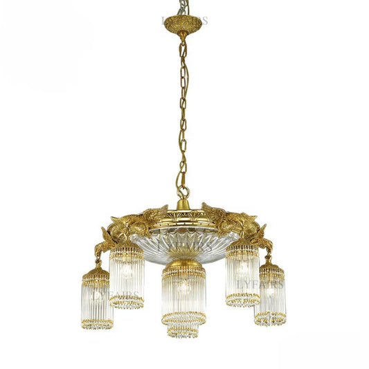 LYFAIRS x FH&Home Baroque Brass Birds Handcrafted Glass Rods Chandelier