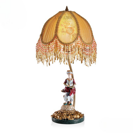 LYFAIRS x FH&Home Baroque Brass Art Table Lamp With Ceramic Figurine Base