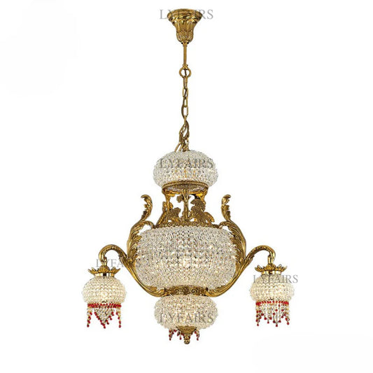 LYFAIRS x FH&Home Arabian Night Opulence Luxury Vintage Brass Chandelier with Ruby Teardrops