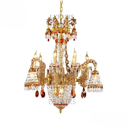 LYFAIRS x FH&Home Gilded Baroque Splendor in Amber Flame Crystal Chandelier