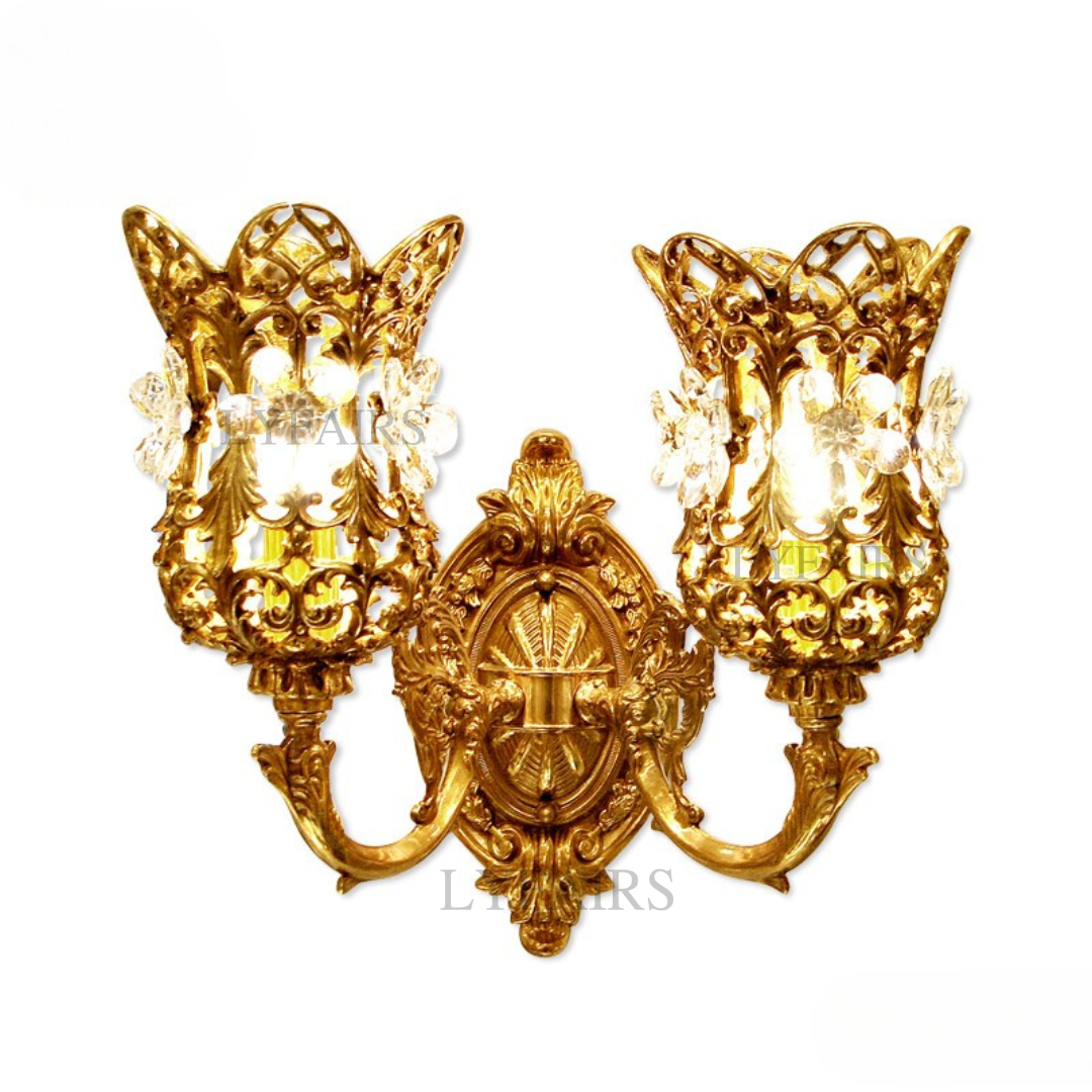 LYFAIRS x FH&Home Exquisite Brass Vineman Flower Crystal Wall Sconce
