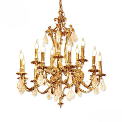 LYFAIRS x FH&Home Baroque Classical Brass Branches Chandelier with Bubble Glass Droplet