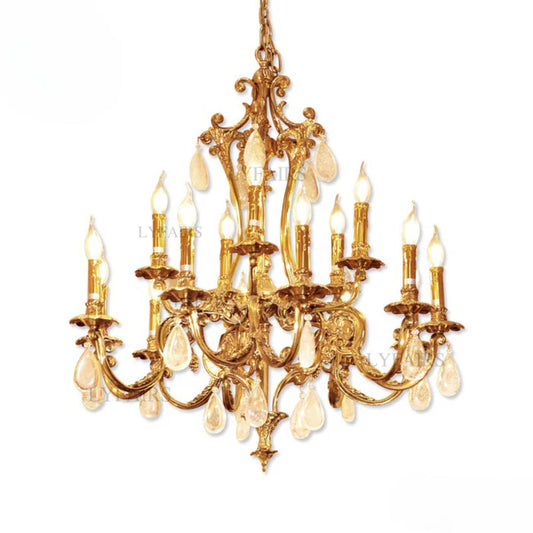 LYFAIRS x FH&Home Baroque Classical Brass Branches Chandelier with Bubble Glass Droplet