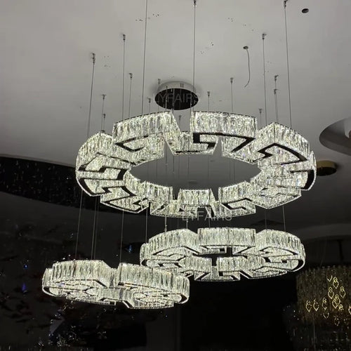 Lampadario moderno in cristallo con ingranaggi rotondi/labirinti rettangolari per soffitti bassi