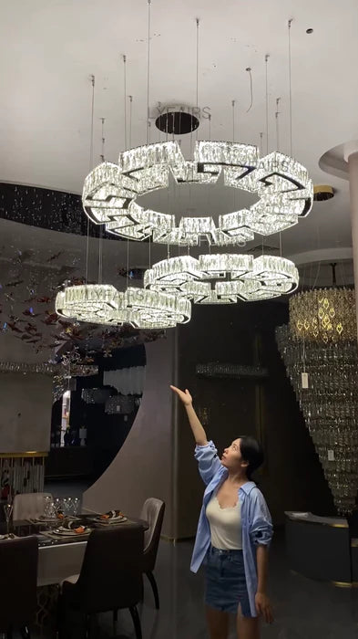 Lampadario moderno in cristallo con ingranaggi rotondi/labirinti rettangolari per soffitti bassi