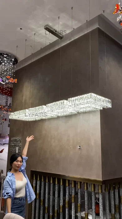 Lampadario moderno in cristallo con ingranaggi rotondi/labirinti rettangolari per soffitti bassi