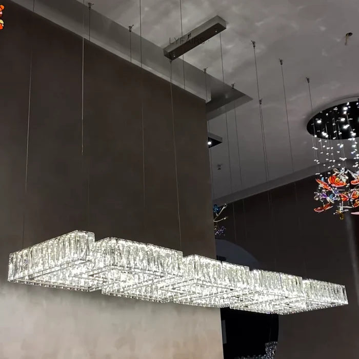 Lampadario moderno in cristallo con ingranaggi rotondi/labirinti rettangolari per soffitti bassi