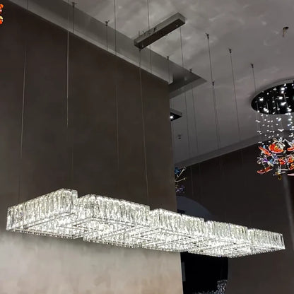 Lampadario moderno in cristallo con ingranaggi rotondi/labirinti rettangolari per soffitti bassi