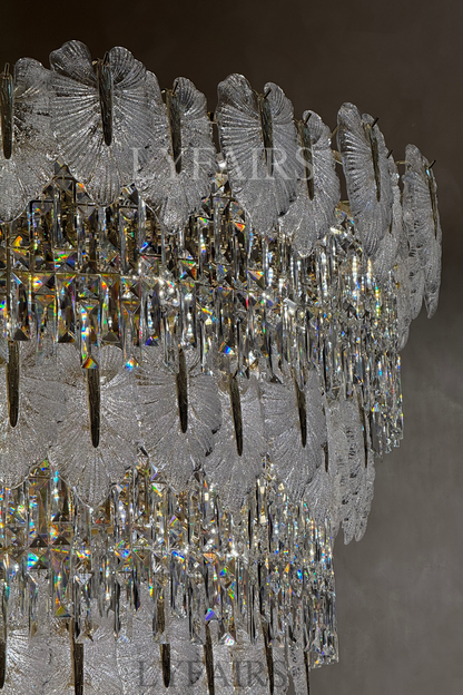 Luxurious Cascading Handcrafted Glass Leaf Multi-Tier Crystal Waterfall Chandelier