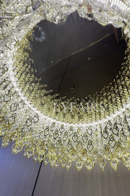 Elegant Crystal Tassel Gold Leaf Round Chandelier for Low Ceilings