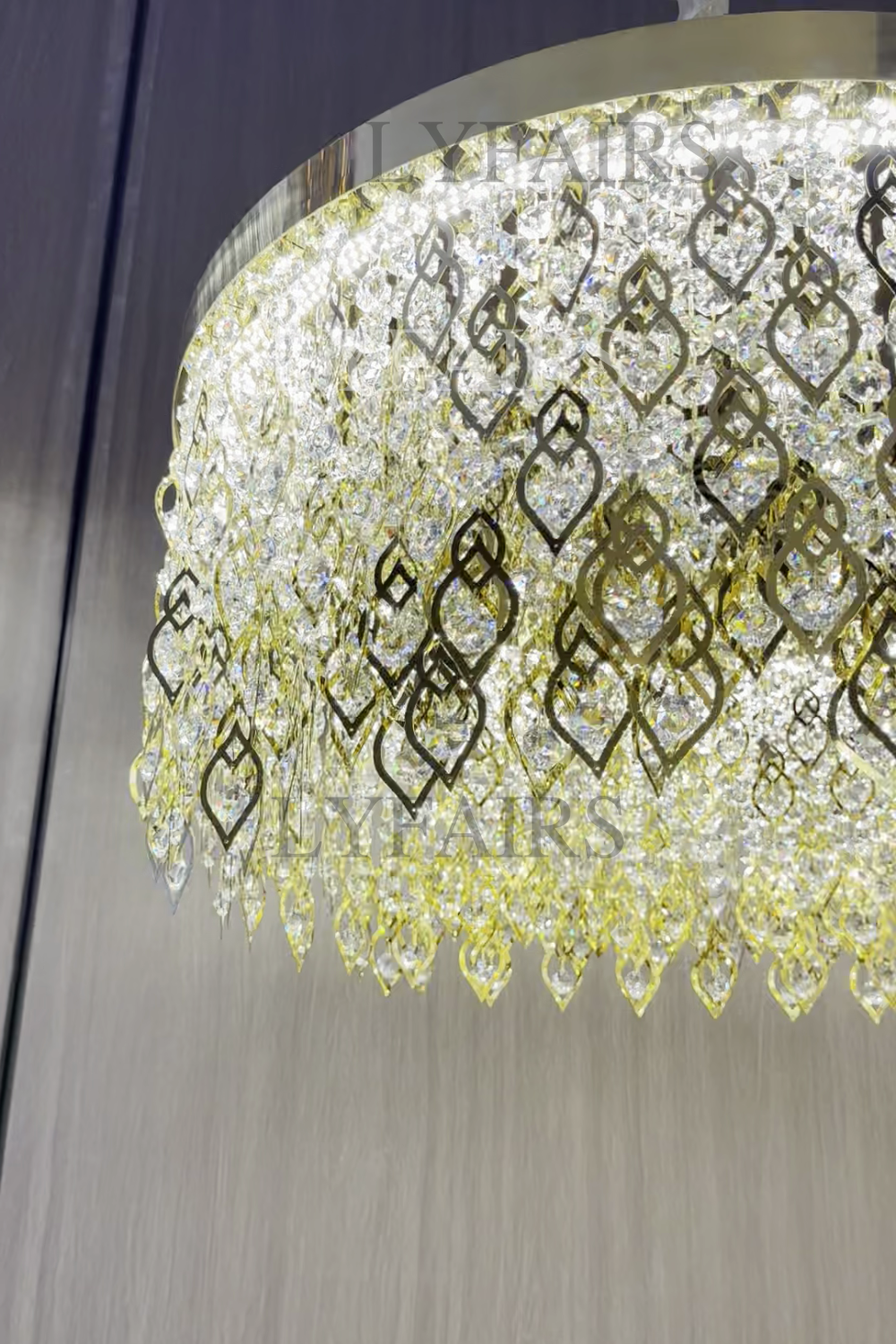 Elegant Crystal Tassel Gold Leaf Round Chandelier for Low Ceilings