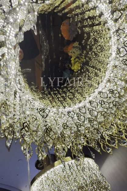 Elegant Crystal Tassel Gold Leaf Round Chandelier for Low Ceilings