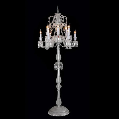 Luxury Classical Candle Light Crystal Floor Lamp with Fabric Shade