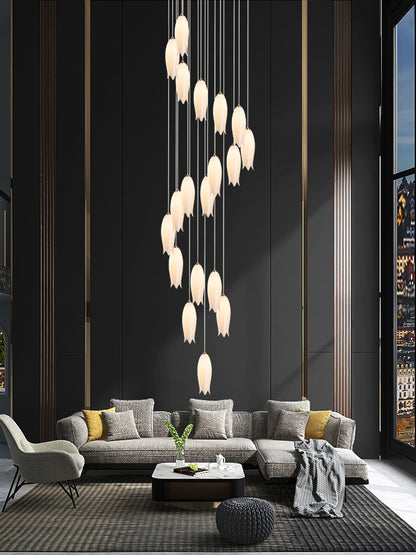 Elegant White Tulip Flower Chandelier For Foyer/ Staircase