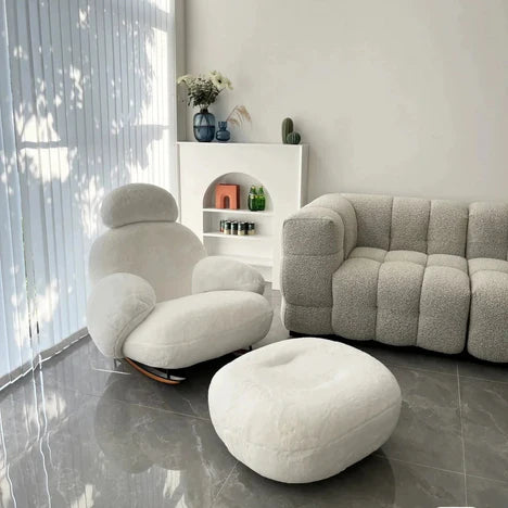 Nordic White/Gray/Pink Boucle Sherpa Rocking Lounge Chair