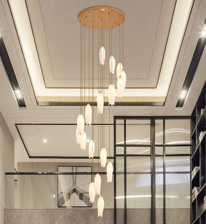 Elegant White Tulip Flower Chandelier For Foyer/ Staircase