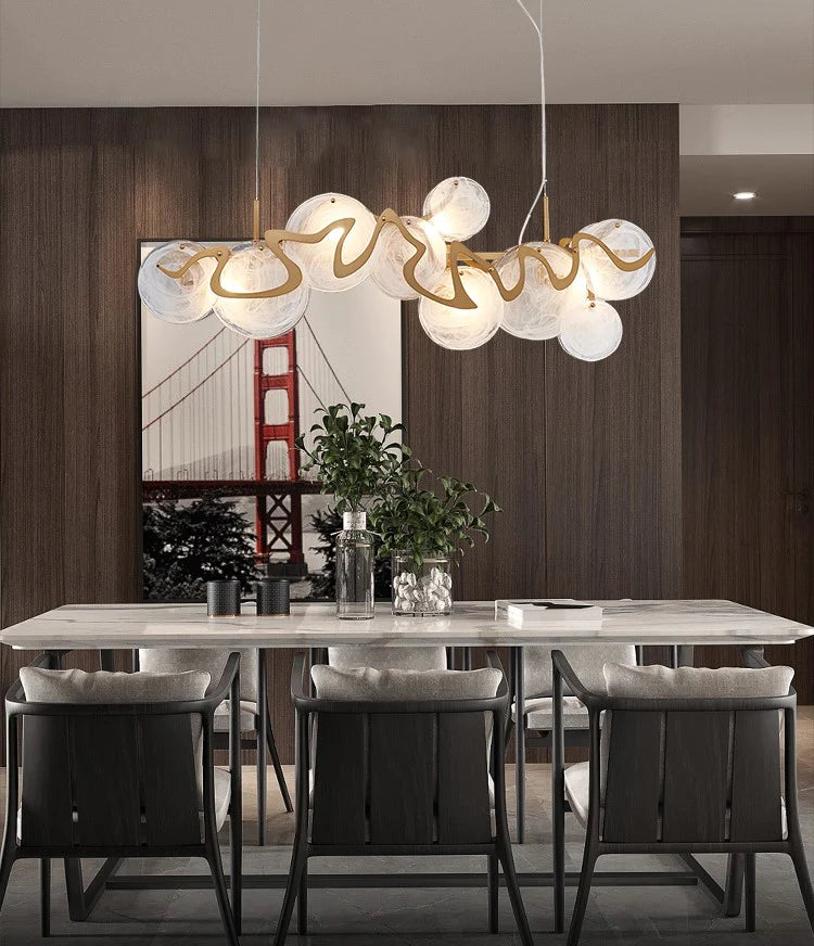 Post-modern Light Luxury Minimalist Round Glass Cluster Chandelier for Dining/Living Room/Bedroom