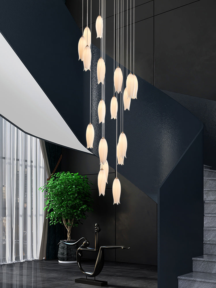 Elegant White Tulip Flower Chandelier For Foyer/ Staircase