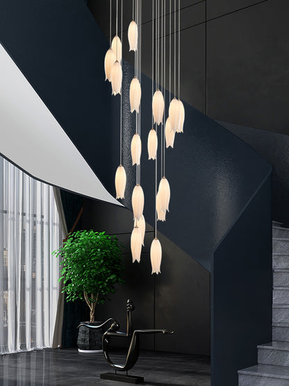 Elegant White Tulip Flower Chandelier For Foyer/ Staircase