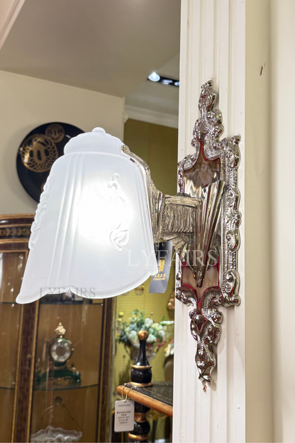 LYFAIRS x FH&Home Handcrafted Floral Engraved Glass Shade Wall Lamp