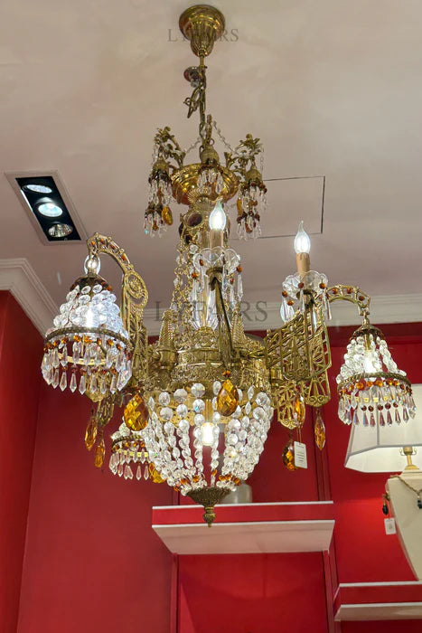 LYFAIRS x FH&Home Gilded Baroque Splendor in Amber Flame Crystal Chandelier