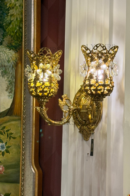 LYFAIRS x FH&Home Exquisite Brass Vineman Flower Crystal Wall Sconce