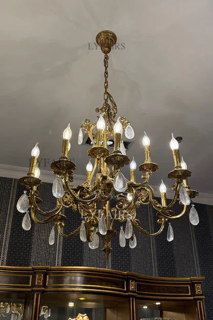 LYFAIRS x FH&Home Baroque Classical Brass Branches Chandelier with Bubble Glass Droplet