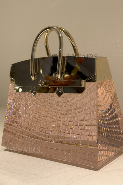 LYFAIRS x FH&Home Delicate Pink Glass Handbag Table Lamp with Brass Accents