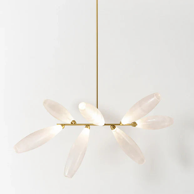Minimalist Linear Rice Grain Shaped Bulb Iron Chandelier for Dining Room