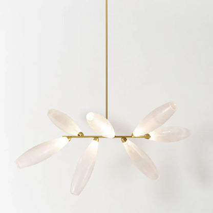Minimalist Linear Rice Grain Shaped Bulb Iron Chandelier for Dining Room