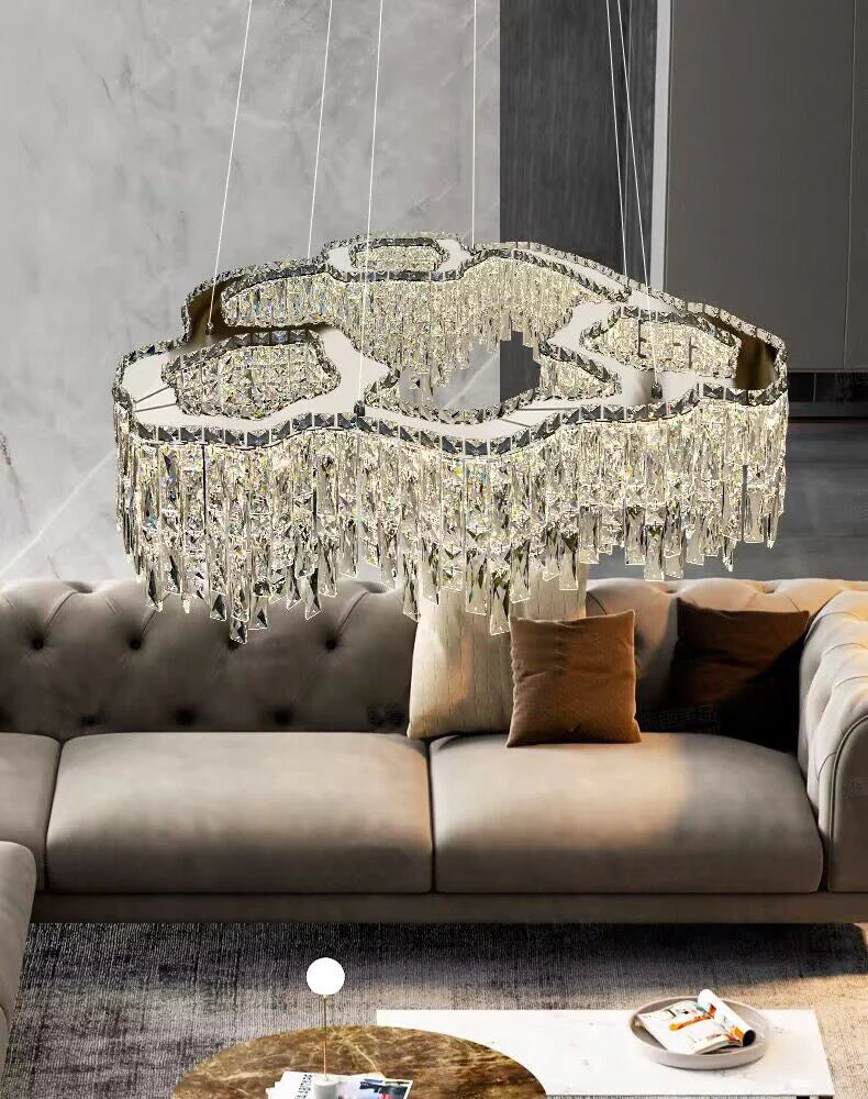 Luxury Creative Set Crystal Chandelier Designer Style Irregular Round/Oval Light Fixture For Bedroom/Living Room/Dining Room