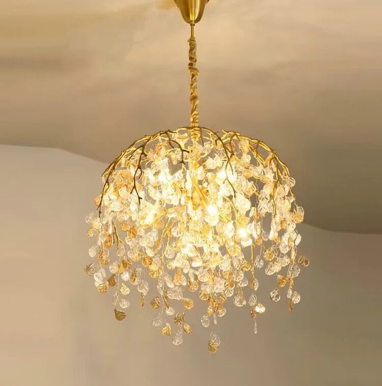 Modern Luxury Leaf Branch Crystal Chandelier Art Copper for Living/Dining Room/Bedroom