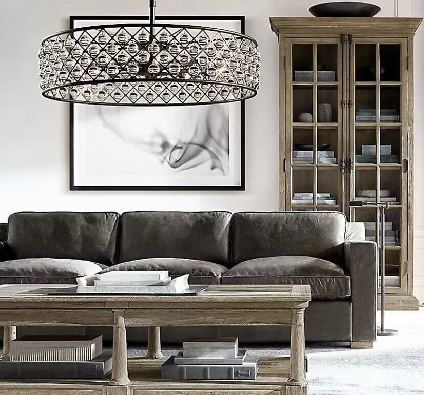 Post-modern Raindrop Crystal Chandelier Rectangle/Round Light Fixture for Living Room/Dining Table