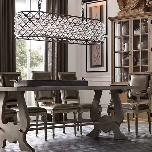 Post-modern Raindrop Crystal Chandelier Rectangle/Round Light Fixture for Living Room/Dining Table