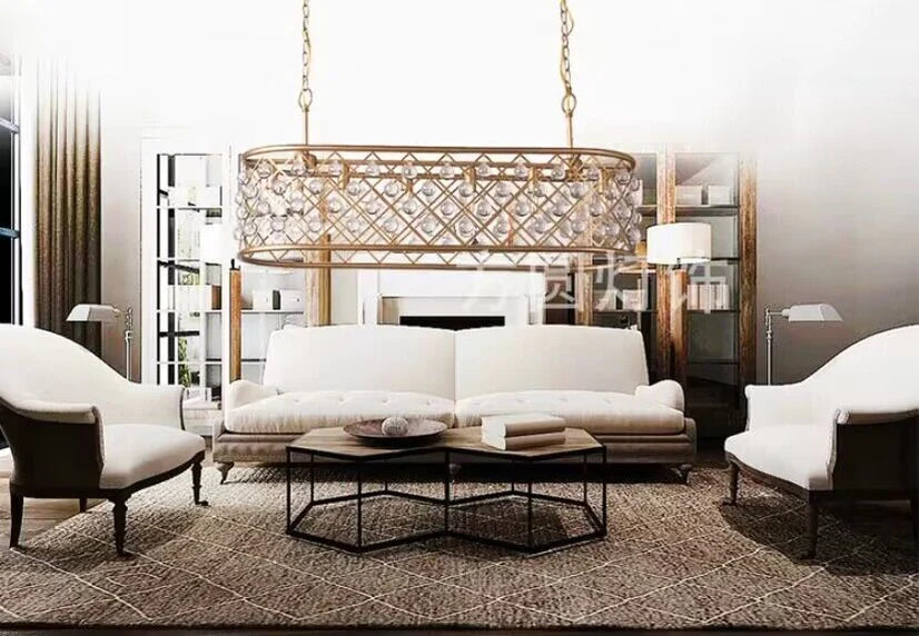 Post-modern Raindrop Crystal Chandelier Rectangle/Round Light Fixture for Living Room/Dining Table