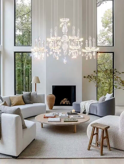 French Romantic Candle Crystal Chandelier White Modern Art Creative Pendant Light For Living Room/Dining Room/Bedroom