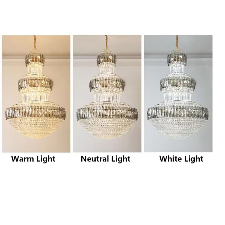 Golden Era Grand Cascade Fountain Smoky Gray&Clear Crystal Chandelier for High-ceiling