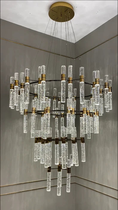 Oversized Modern Luxury 4-tiered Bubble Crystal Icicle Chandelier Designer Light Fixture For High-ceiling Foyer,Hallway,Staircase