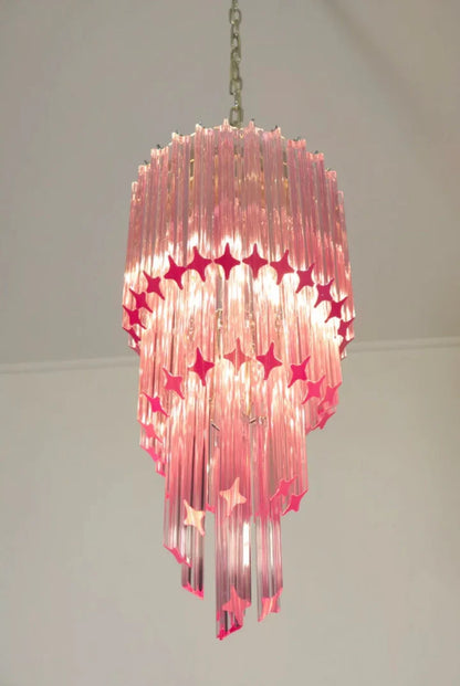Mid-Century Modern Pink/Transparent Glass Cascading Spiral Chandelier