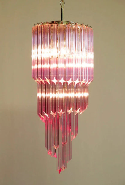 Mid-Century Modern Pink/Transparent Glass Cascading Spiral Chandelier