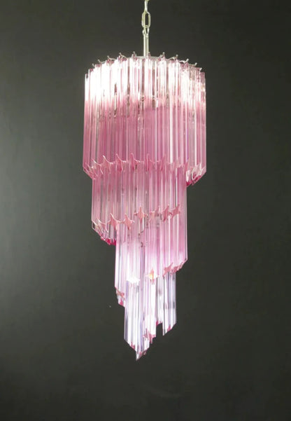 Mid-Century Modern Pink/Transparent Glass Cascading Spiral Chandelier