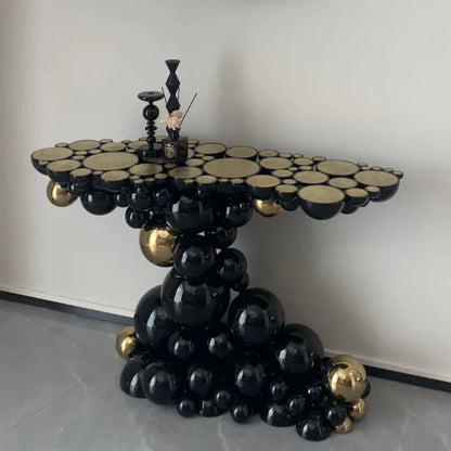 Tavolino/consolle d'ingresso di lusso con bolle nere e oro di design