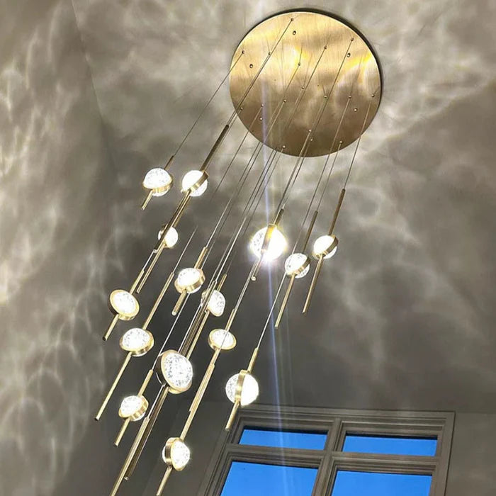 Modern Floating Galss Ball Brass Pendant Light for High-ceiling