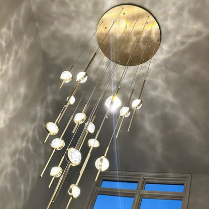 Modern Floating Galss Ball Brass Pendant Light for High-ceiling