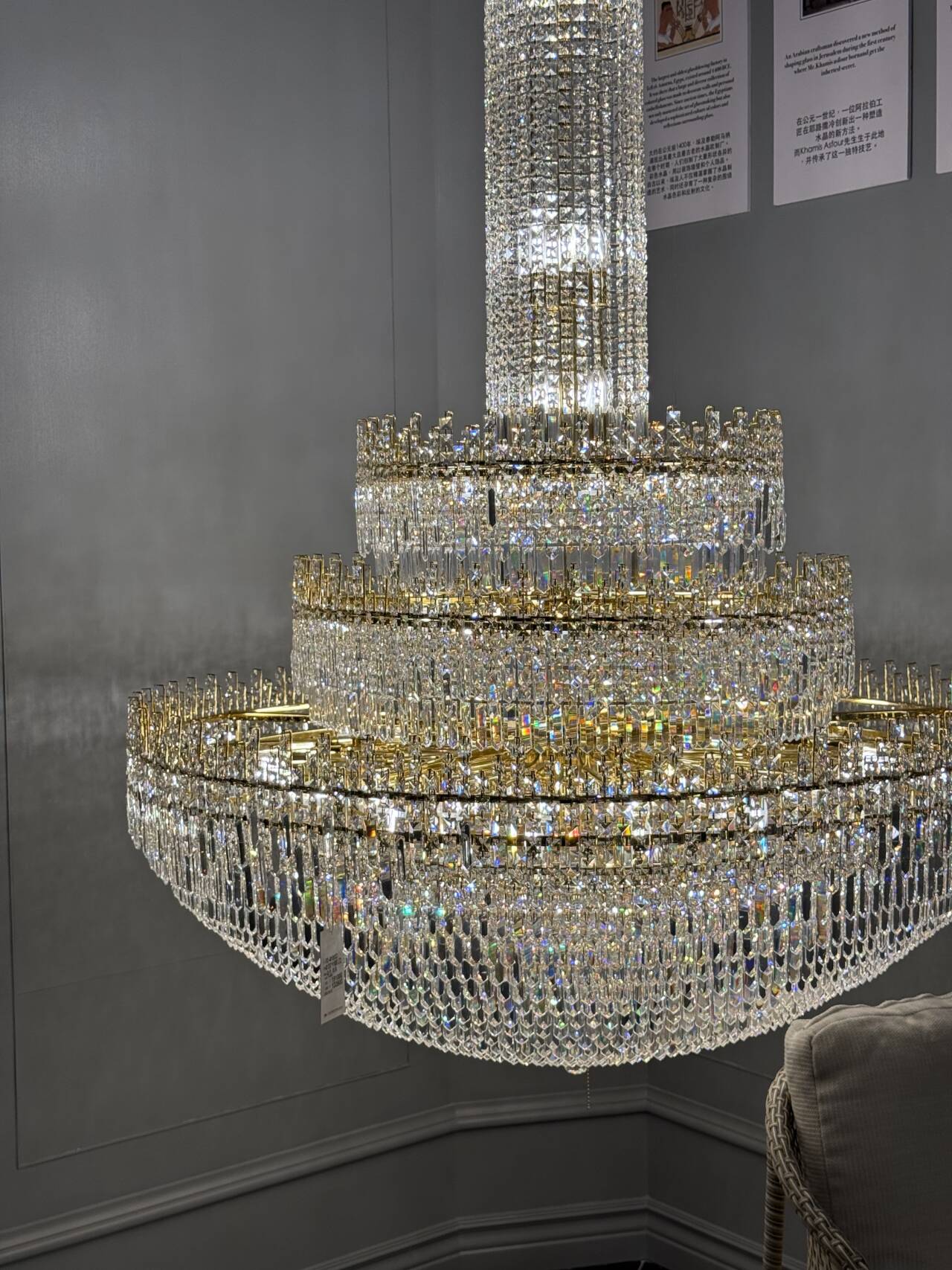 Luxury Oversized Gold European Crystal Chandelier 3-tiered Medium-length for Foyer/Staircase/Hallway/Entryway