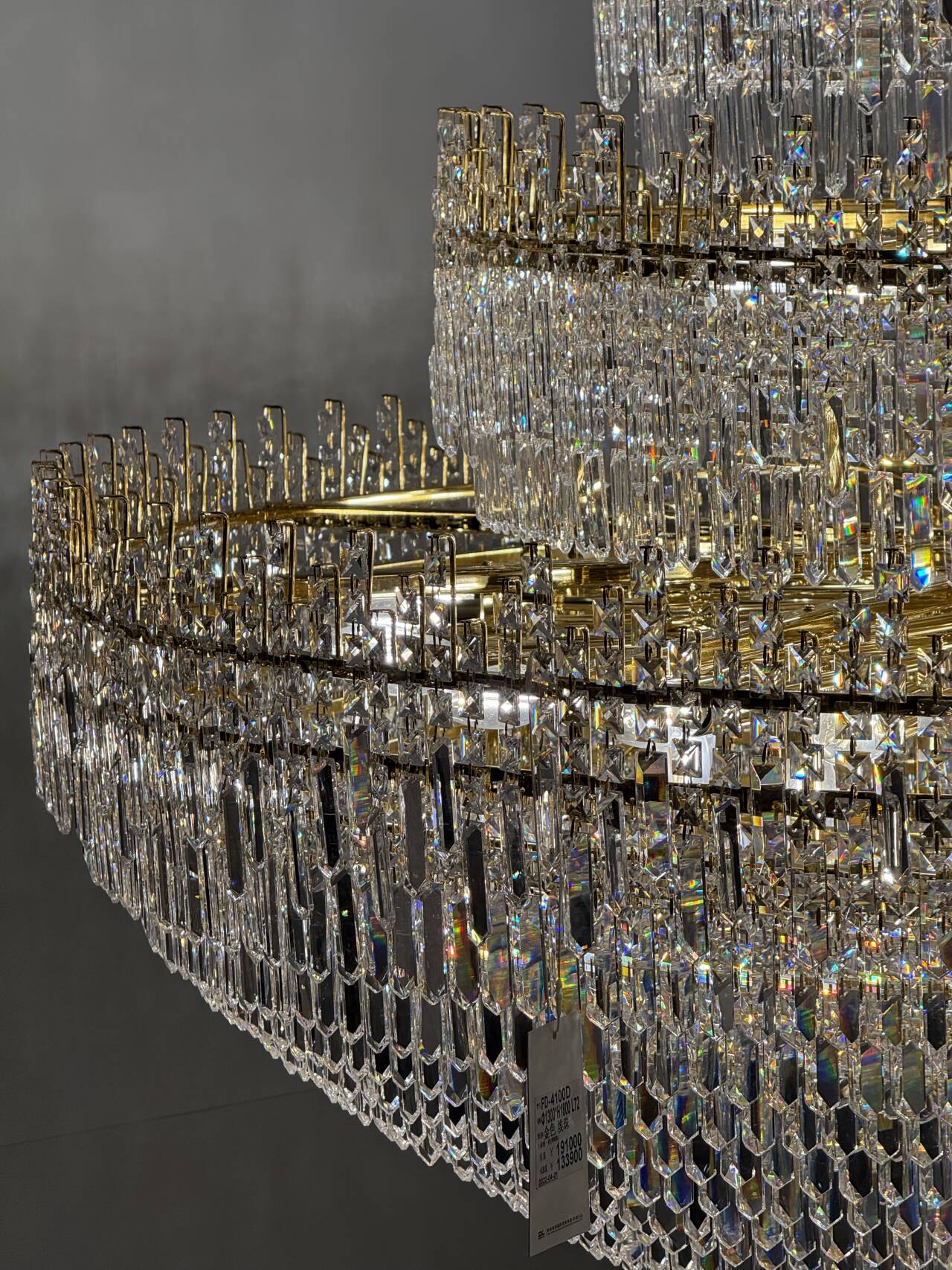 Luxury Oversized Gold European Crystal Chandelier 3-tiered Medium-length for Foyer/Staircase/Hallway/Entryway