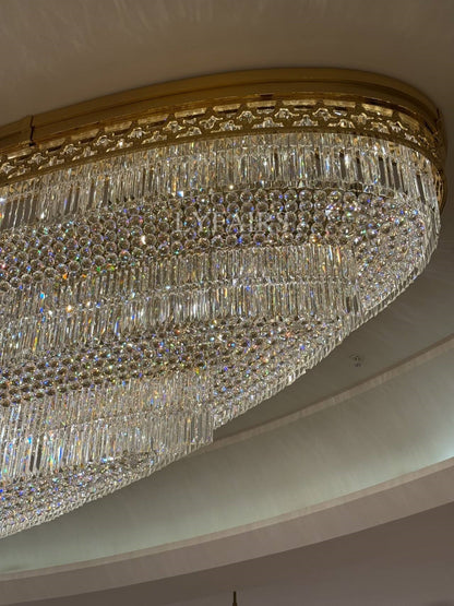 Gold Era Flush Mounted Oval Crystal Chandelier for Hotel/Restaurant/Villa