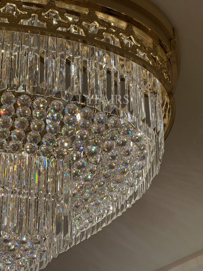 Gold Era Flush Mounted Oval Crystal Chandelier for Hotel/Restaurant/Villa